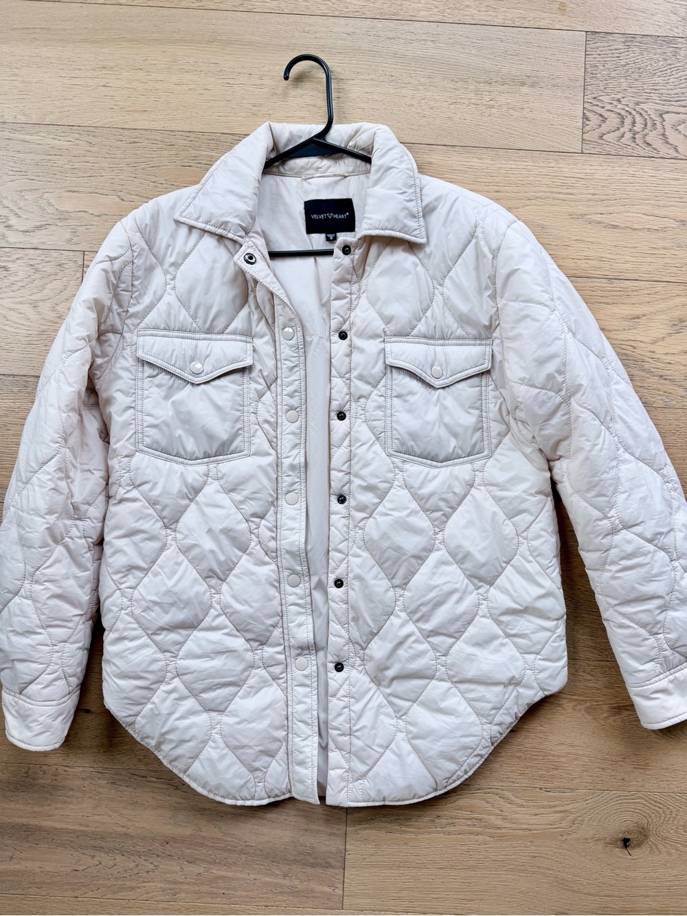 Velvet Heart Quilted Puffer Shacket in Ivory Cream